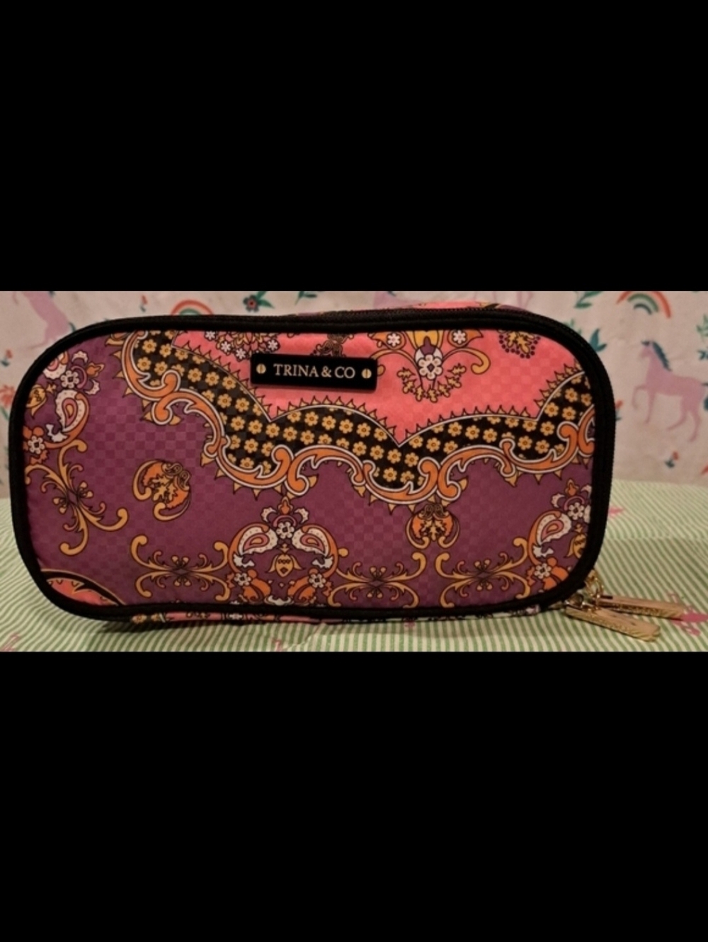 Trina Turk & Co 2 Pocket Paisley Vacation Travel Cosmetic Makeup Beauty Bag